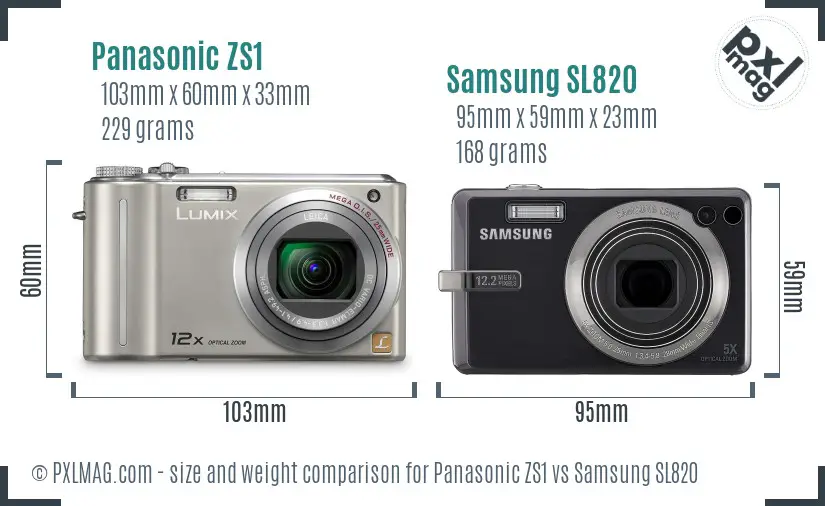 Panasonic ZS1 vs Samsung SL820 size comparison