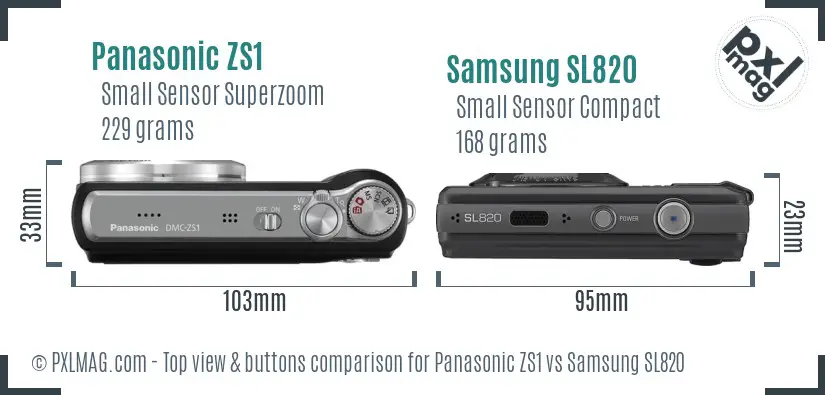 Panasonic ZS1 vs Samsung SL820 top view buttons comparison