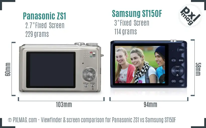 Panasonic ZS1 vs Samsung ST150F Screen and Viewfinder comparison