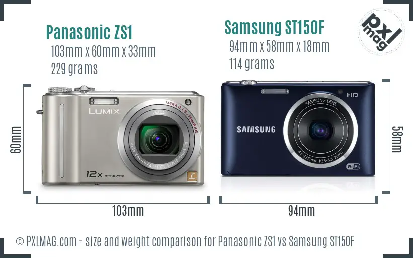 Panasonic ZS1 vs Samsung ST150F size comparison