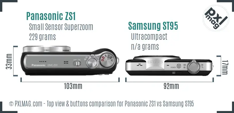 Panasonic ZS1 vs Samsung ST95 top view buttons comparison