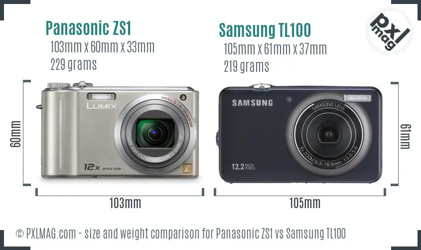 Panasonic ZS1 vs Samsung TL100 size comparison