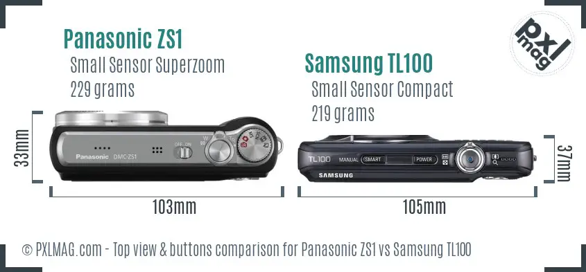 Panasonic ZS1 vs Samsung TL100 top view buttons comparison