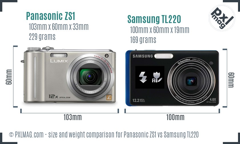 Panasonic ZS1 vs Samsung TL220 size comparison