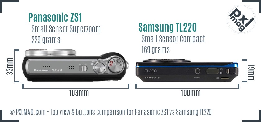 Panasonic ZS1 vs Samsung TL220 top view buttons comparison