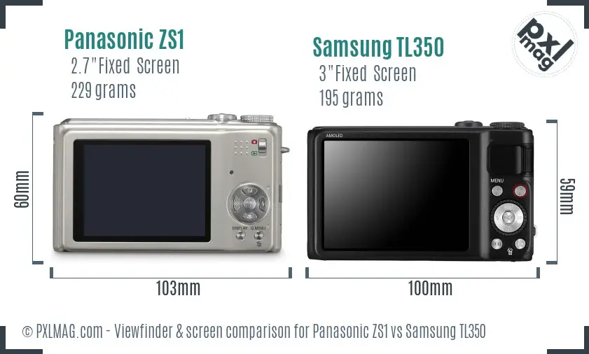 Panasonic ZS1 vs Samsung TL350 Screen and Viewfinder comparison