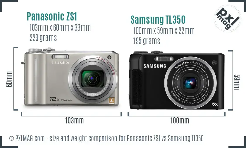 Panasonic ZS1 vs Samsung TL350 size comparison