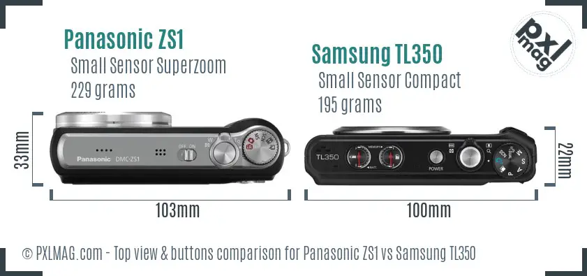 Panasonic ZS1 vs Samsung TL350 top view buttons comparison