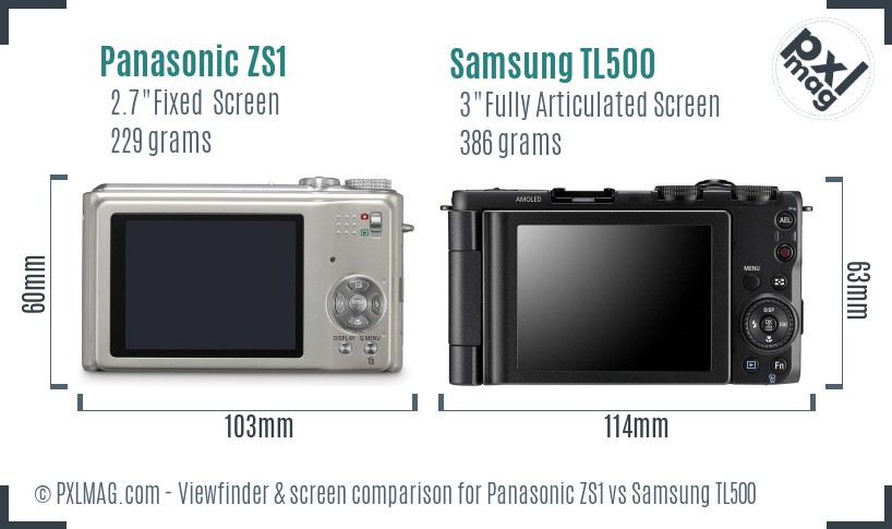 Panasonic ZS1 vs Samsung TL500 Screen and Viewfinder comparison