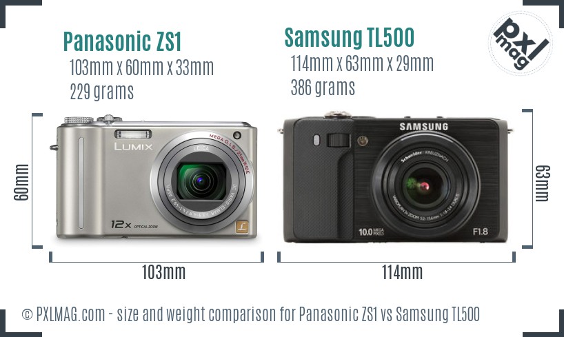 Panasonic ZS1 vs Samsung TL500 size comparison
