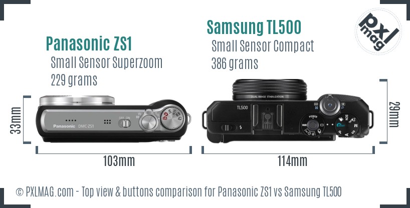 Panasonic ZS1 vs Samsung TL500 top view buttons comparison