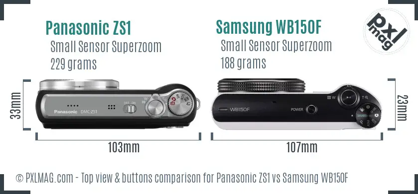 Panasonic ZS1 vs Samsung WB150F top view buttons comparison Panasonic ZS1 vs Samsung WB150F top view buttons comparison