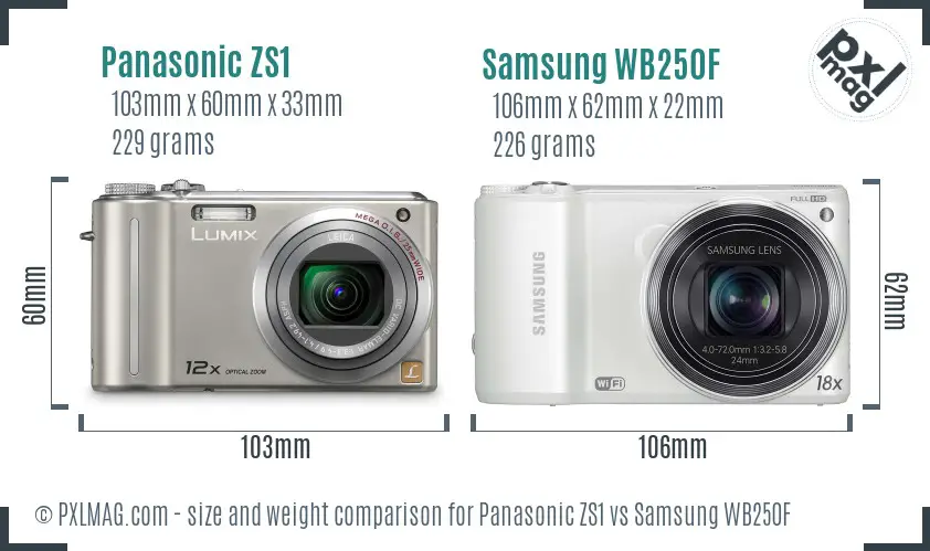 Panasonic ZS1 vs Samsung WB250F size comparison Panasonic ZS1 vs Samsung WB250F size comparison