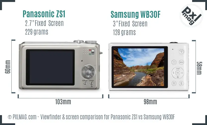 Panasonic ZS1 vs Samsung WB30F Screen and Viewfinder comparison