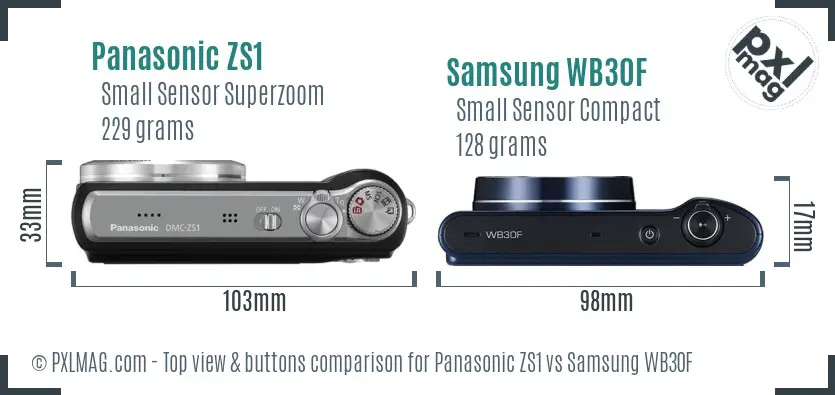Panasonic ZS1 vs Samsung WB30F top view buttons comparison