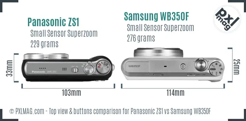 Panasonic ZS1 vs Samsung WB350F top view buttons comparison Panasonic ZS1 vs Samsung WB350F top view buttons comparison