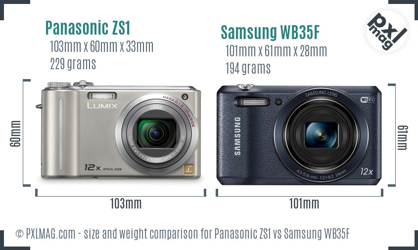 Panasonic ZS1 vs Samsung WB35F size comparison