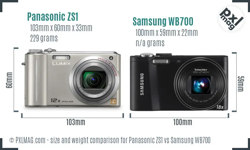 Panasonic ZS1 vs Samsung WB700 size comparison