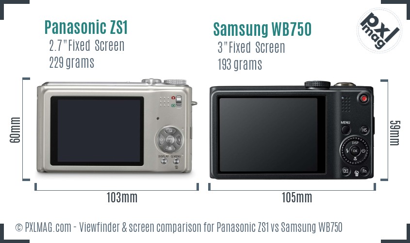 Panasonic ZS1 vs Samsung WB750 Screen and Viewfinder comparison