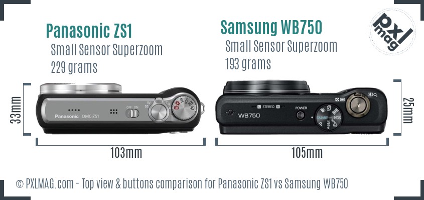 Panasonic ZS1 vs Samsung WB750 top view buttons comparison