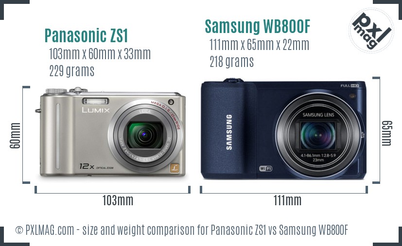 Panasonic ZS1 vs Samsung WB800F size comparison