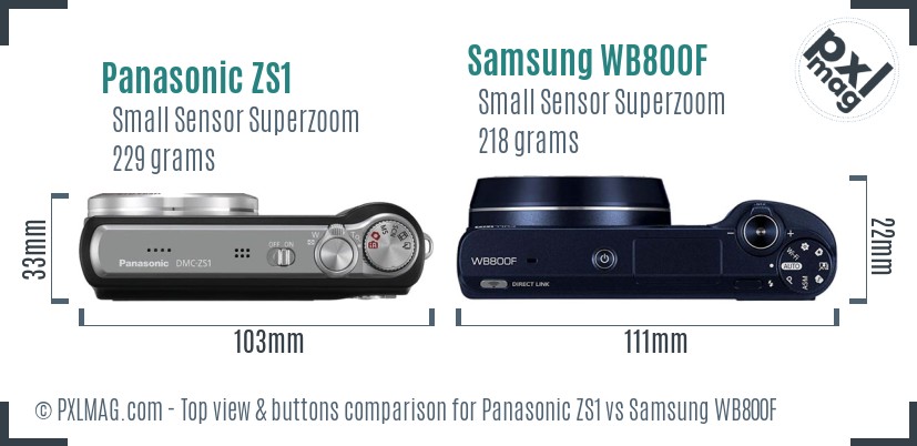 Panasonic ZS1 vs Samsung WB800F top view buttons comparison