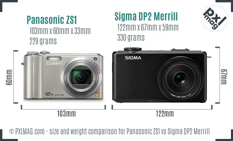 Panasonic ZS1 vs Sigma DP2 Merrill size comparison