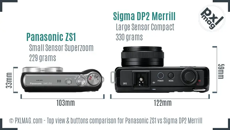 Panasonic ZS1 vs Sigma DP2 Merrill top view buttons comparison