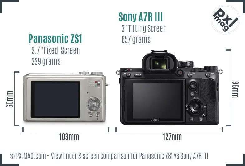 Panasonic ZS1 vs Sony A7R III Screen and Viewfinder comparison