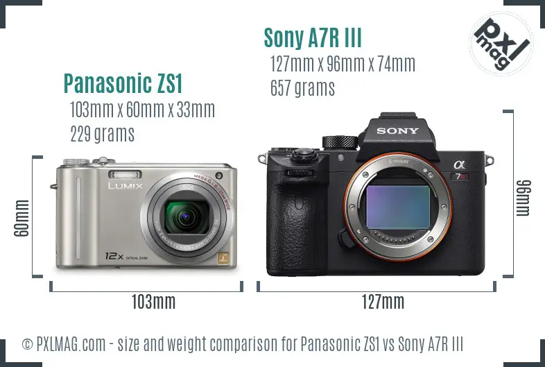 Panasonic ZS1 vs Sony A7R III size comparison