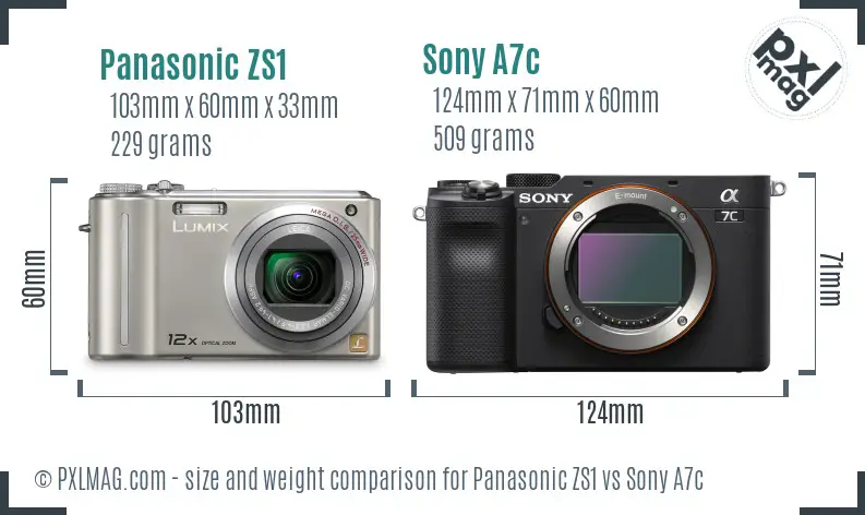 Panasonic ZS1 vs Sony A7c size comparison