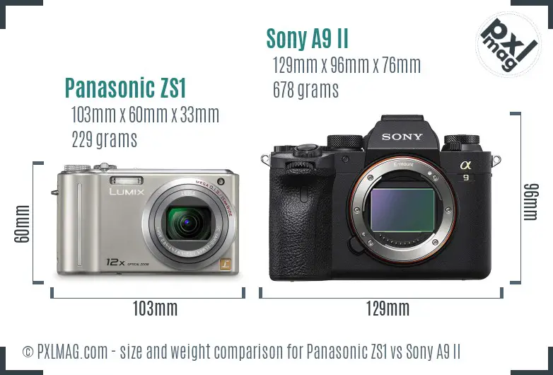 Panasonic ZS1 vs Sony A9 II size comparison