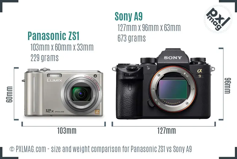 Panasonic ZS1 vs Sony A9 size comparison