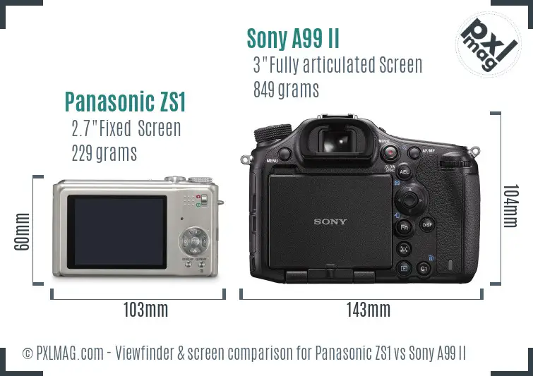 Panasonic ZS1 vs Sony A99 II Screen and Viewfinder comparison Panasonic ZS1 vs Sony A99 II Screen and Viewfinder comparison