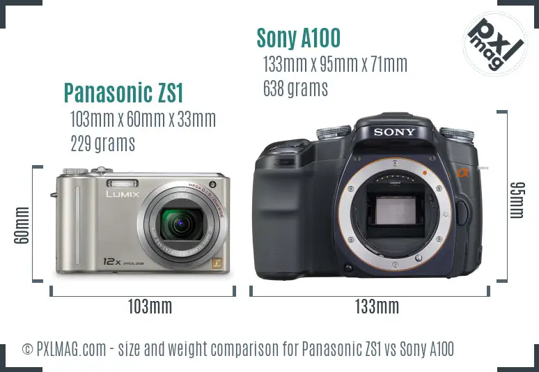 Panasonic ZS1 vs Sony A100 size comparison