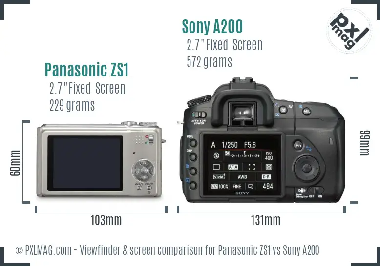 Panasonic ZS1 vs Sony A200 Screen and Viewfinder comparison