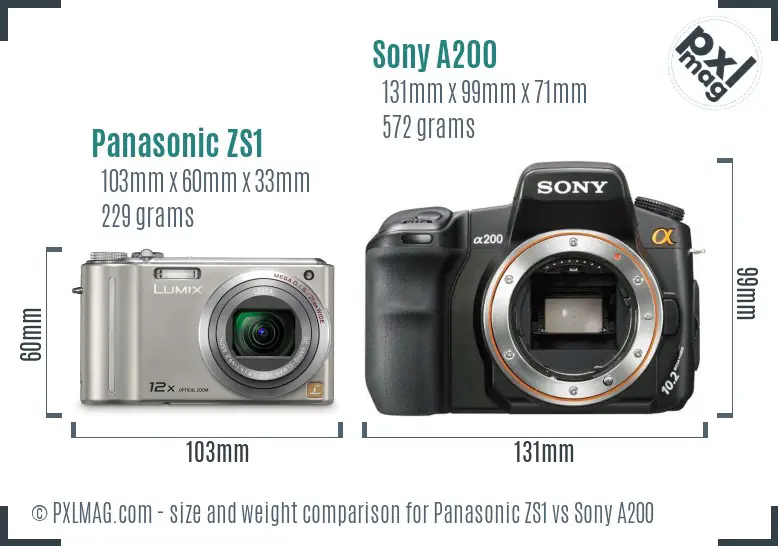 Panasonic ZS1 vs Sony A200 size comparison