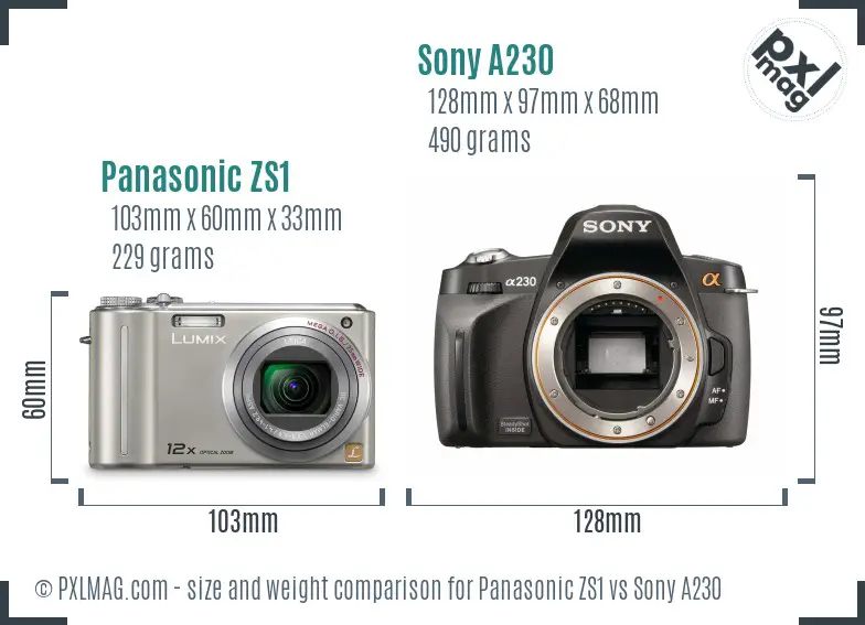 Panasonic ZS1 vs Sony A230 size comparison Panasonic ZS1 vs Sony A230 size comparison