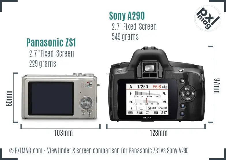 Panasonic ZS1 vs Sony A290 Screen and Viewfinder comparison