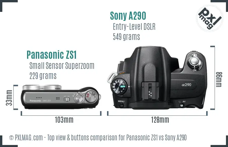 Panasonic ZS1 vs Sony A290 top view buttons comparison