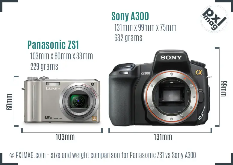 Panasonic ZS1 vs Sony A300 size comparison Panasonic ZS1 vs Sony A300 size comparison