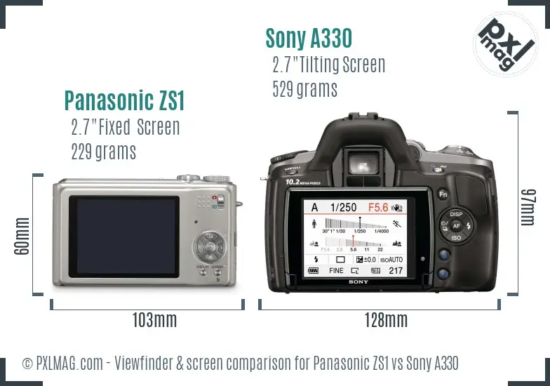 Panasonic ZS1 vs Sony A330 Screen and Viewfinder comparison