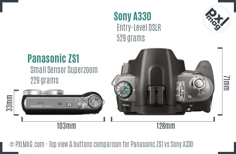 Panasonic ZS1 vs Sony A330 top view buttons comparison