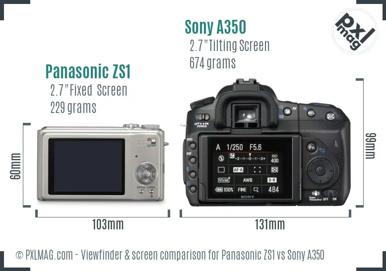 Panasonic ZS1 vs Sony A350 Screen and Viewfinder comparison