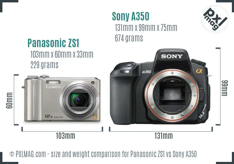 Panasonic ZS1 vs Sony A350 size comparison