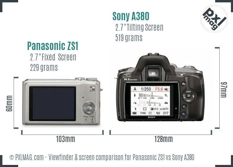 Panasonic ZS1 vs Sony A380 Screen and Viewfinder comparison