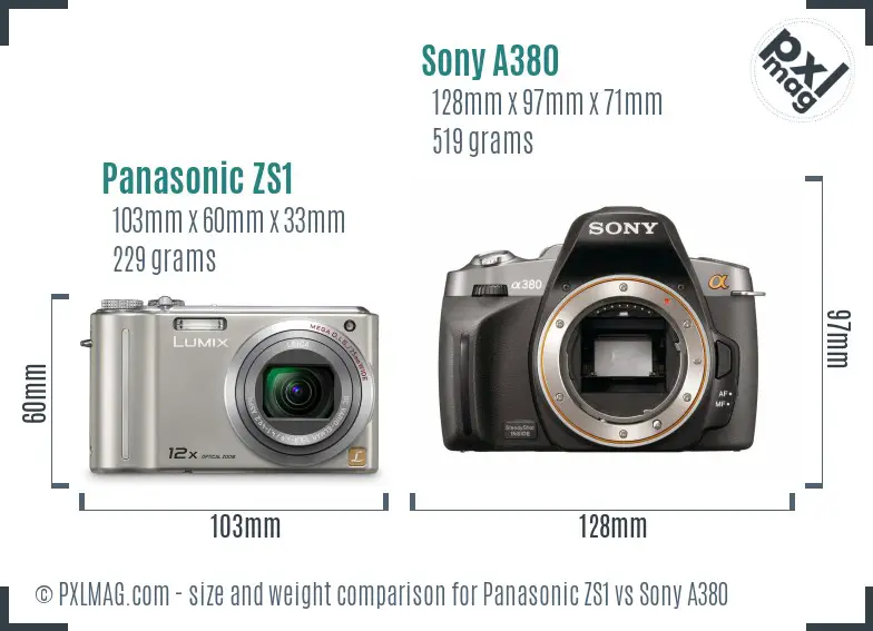 Panasonic ZS1 vs Sony A380 size comparison