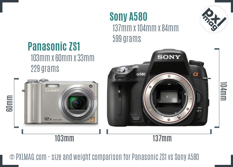 Panasonic ZS1 vs Sony A580 size comparison Panasonic ZS1 vs Sony A580 size comparison