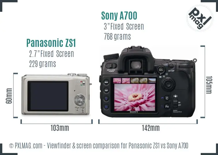 Panasonic ZS1 vs Sony A700 Screen and Viewfinder comparison Panasonic ZS1 vs Sony A700 Screen and Viewfinder comparison