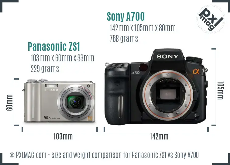 Panasonic ZS1 vs Sony A700 size comparison Panasonic ZS1 vs Sony A700 size comparison